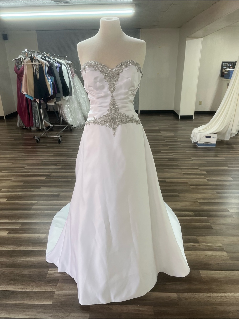 Strapless White Wedding Gown with Beaded Waist Detail